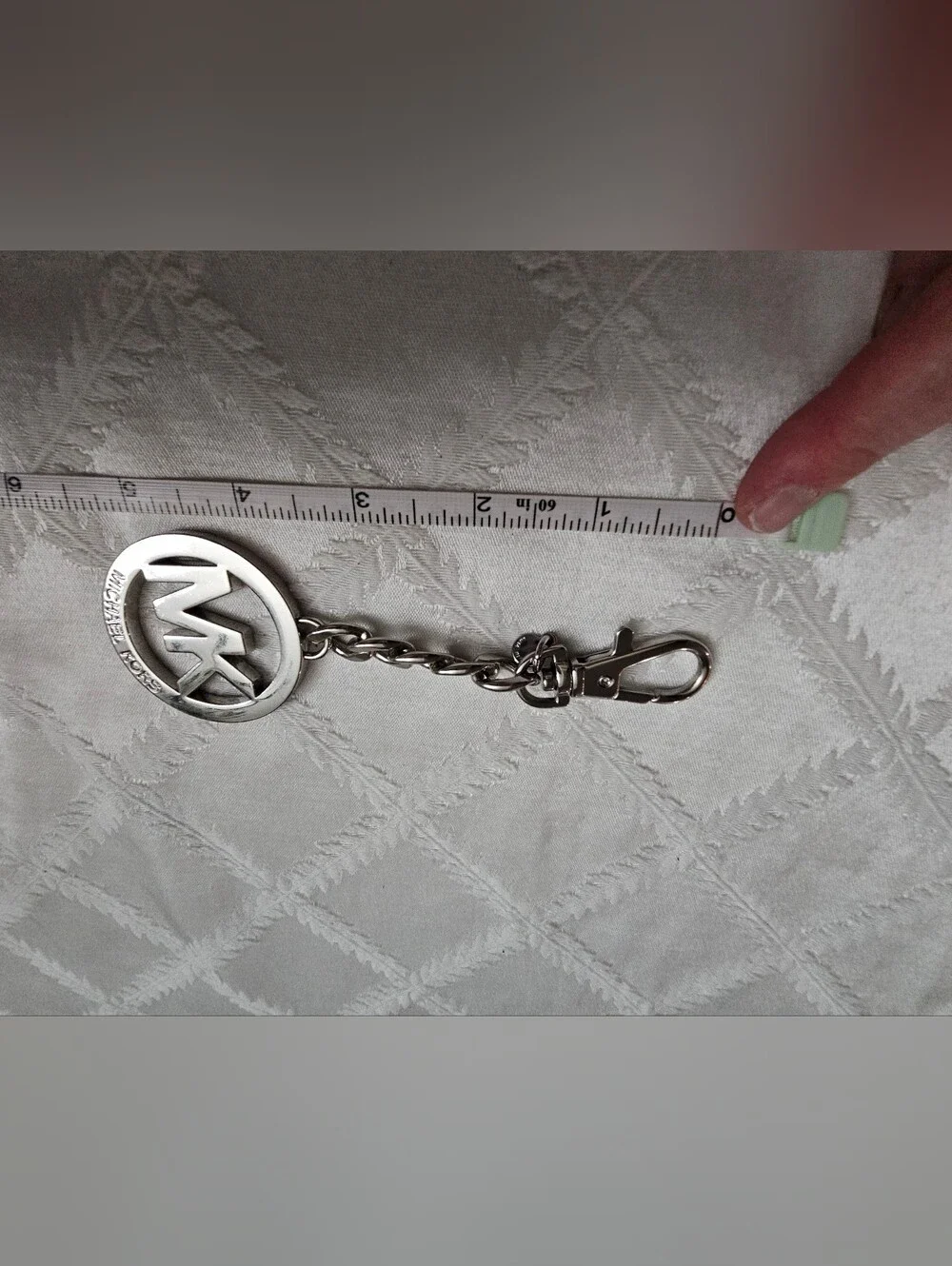 Michael Kors Silver-Tone MK Round Logo Keychain